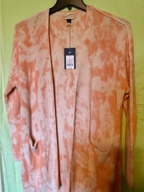 a new day Peach Tie-Dye Open-Front Long Cardigan